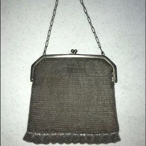 Antique German Silver Mesh Chain Link Mail Purse Clutch Hinged Frame